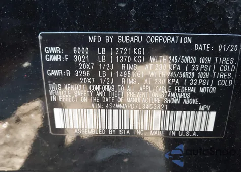 2020 Subaru Ascent Limited из США, поврежденный, VIN 4S4WMAPD7L3453821